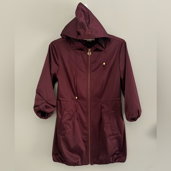 Michael Kors Plum Hooded Full-Zip Rain Jacket Size P - Picture 1 of 12